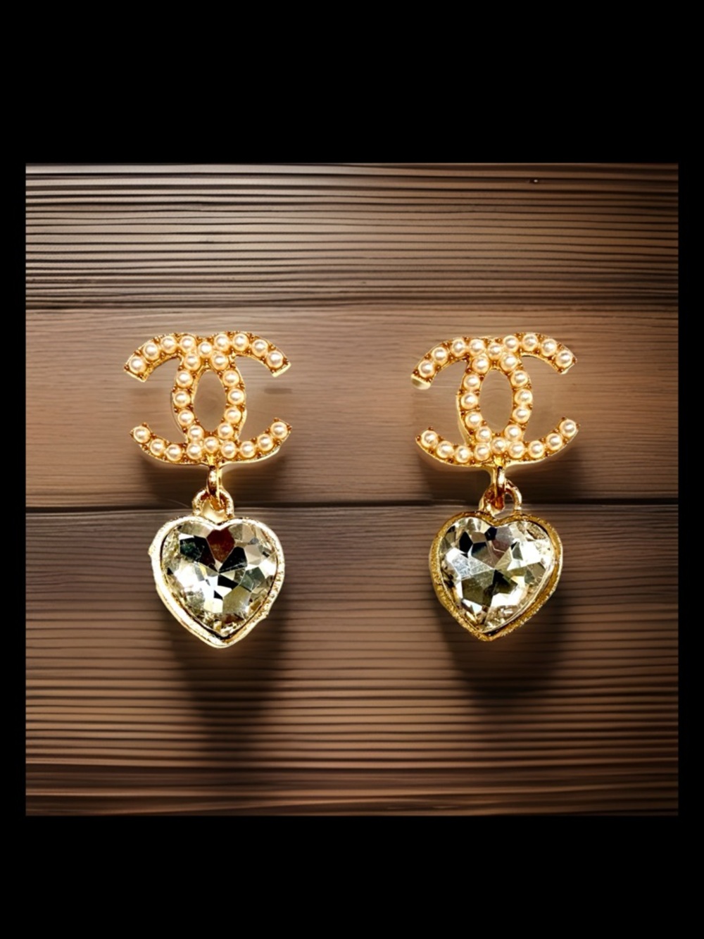 Gold-tone Pearl Logo Heart Drop Earrings - Luxury-Inspired